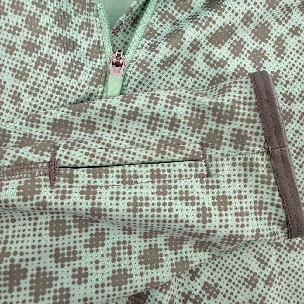 Nike‎ Pro Womens Mint Green Geometric Dot Quarter Zip Pullover Thumbholes Size M